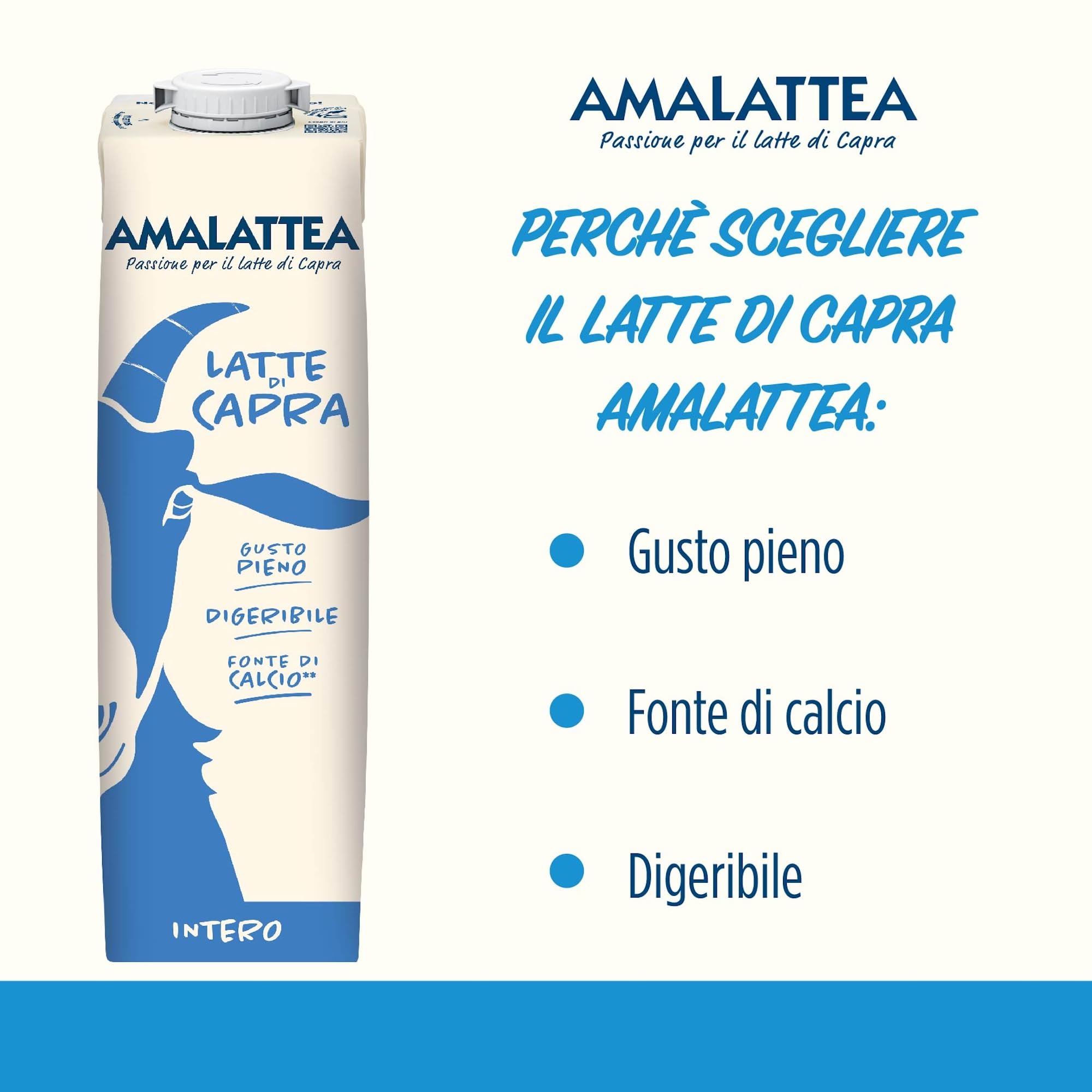 Granarolo, Latte di Capra Amalattea, 6 Confezioni di Latte Intero UHT da 1 lt, Dal Gusto Pieno, Ricca Fonte di Calcio