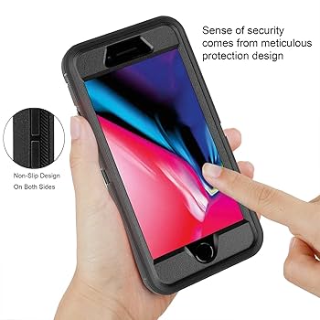 iPhone8 ブラック Rugged three-layer phone case with holster and screen protection