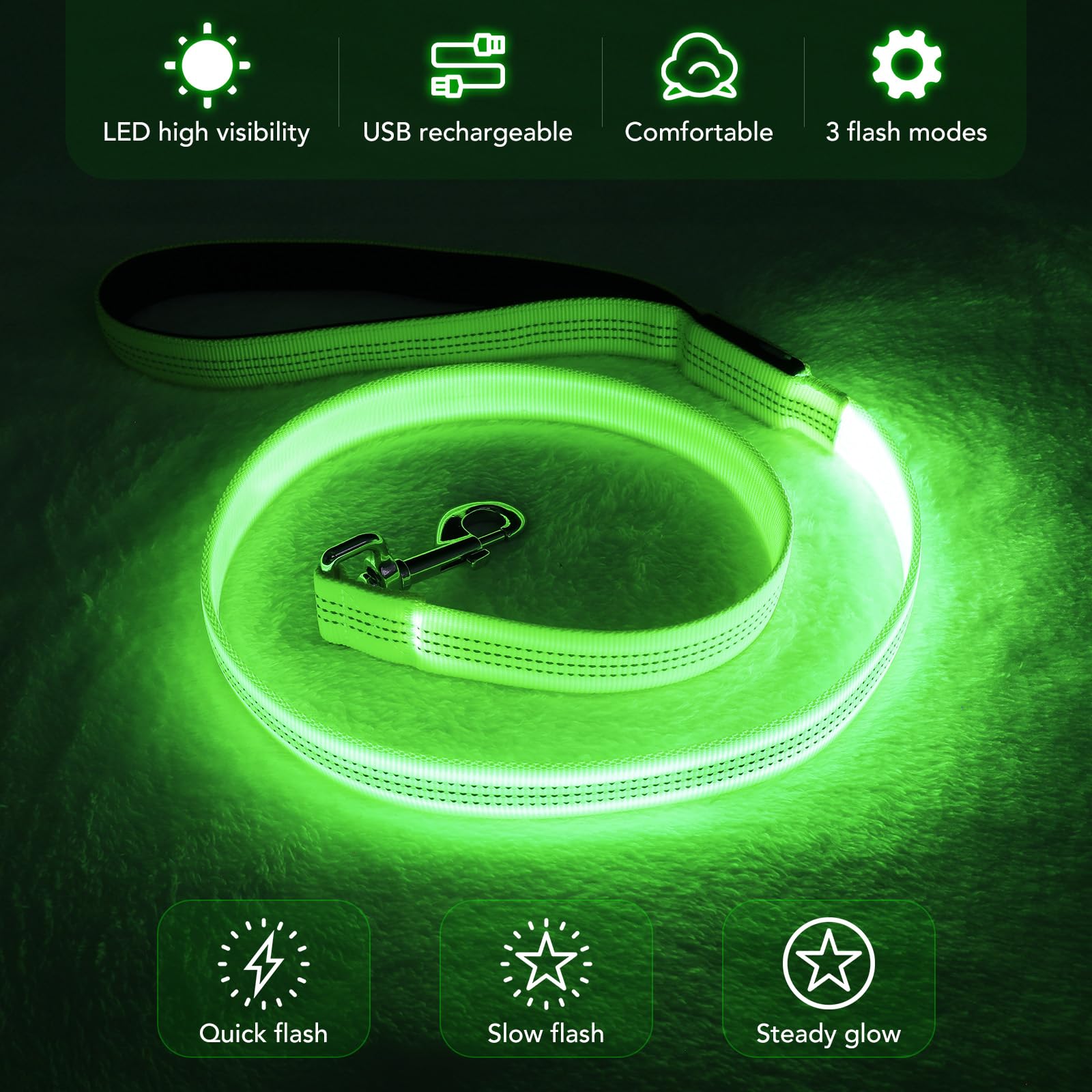 LED Dog Leash, Bpawser Light Up Dog Leash Micro USB Rechargeable - Image 2
