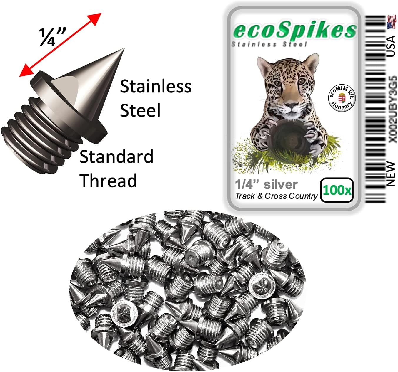 1/4 inch (6mm) Stainless Steel Track/Cross Country Spikes (Bag of 100)