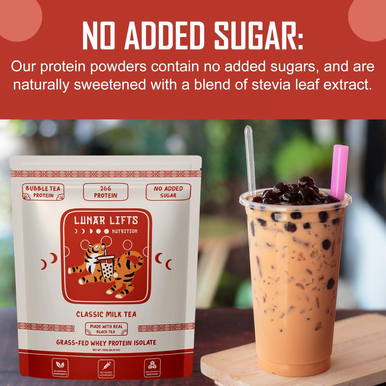 Lunar Lifts Nutrition Classic Milk Tea Boba Protein Powder | Whey Protein Isolate | 26g Grass Fed Whey Protein Powder | No Added Sugar or Artificial Ingredients | Bubble Tea - Image 7