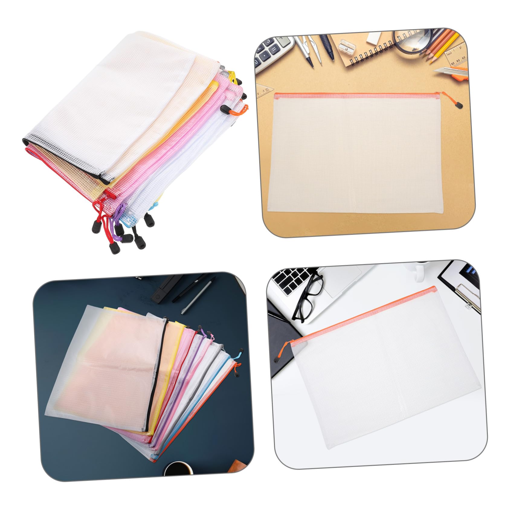 16 pezzi Buste Trasparenti con Zip Impermeabili Borse Organizer Colorate per Documenti Ufficio e Scuola Sacchetti Portadocumenti in Mesh per Archivio e Giochi
