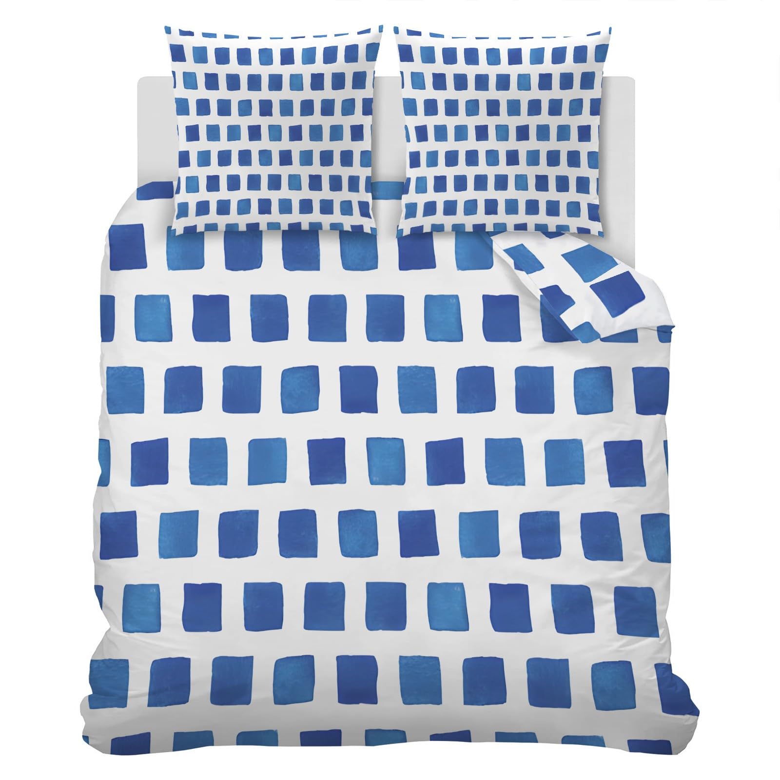 Housse de couette 200x200 bleu marine avec fermeture éclair et taies 65x65