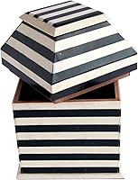 Vista 11 de Creative Co-Op Caja de madera recuperada y resina con rayas, negro y crema