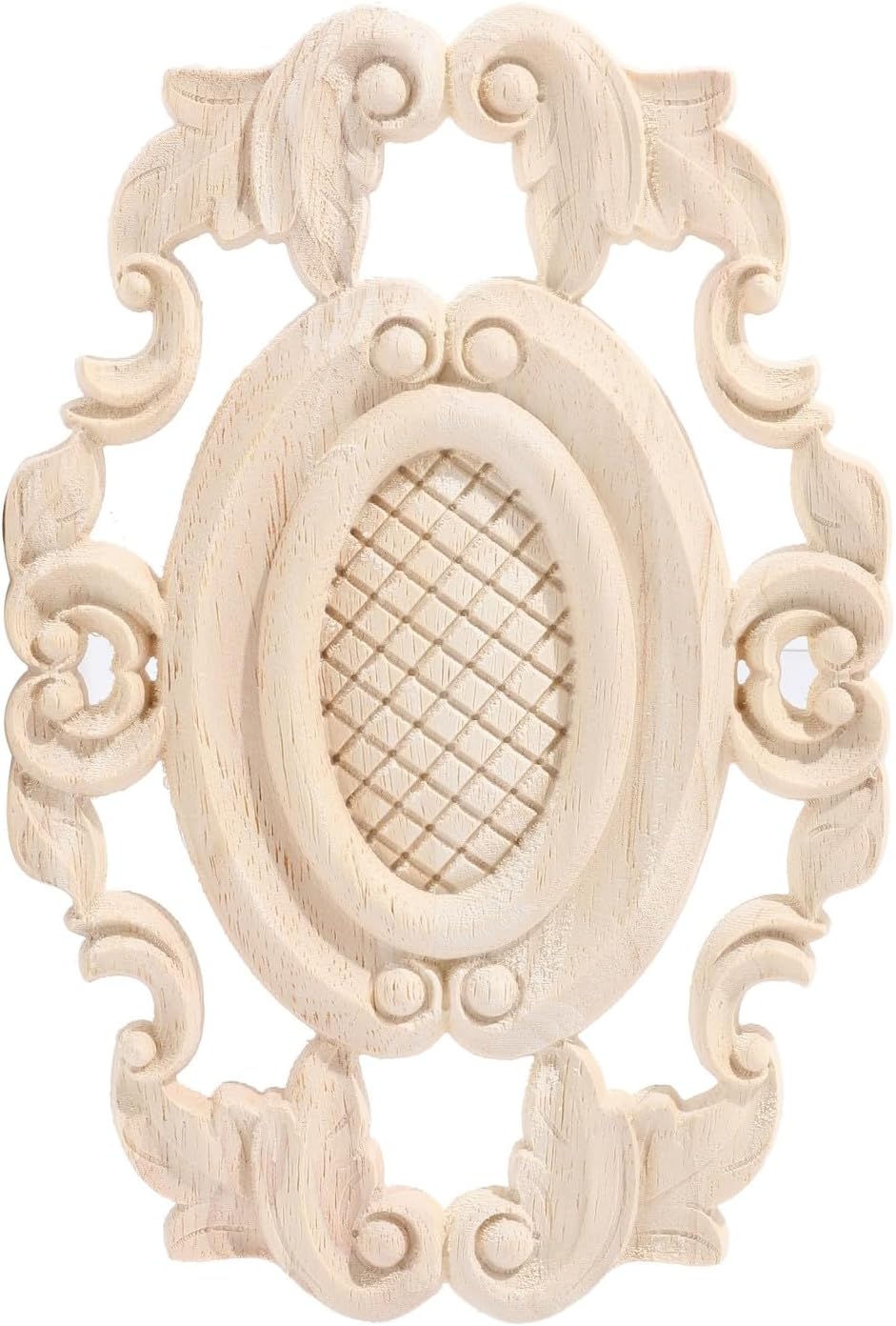 1PC Hand Wooden Carved Appliques Onlays Oval Carving Applique Wood Carving Decal Wood Applique for Bed Door Cabinet Mirror Fireplace Wardrobe Furniture Decoration(04,35x19cm/13.78"x7.48")