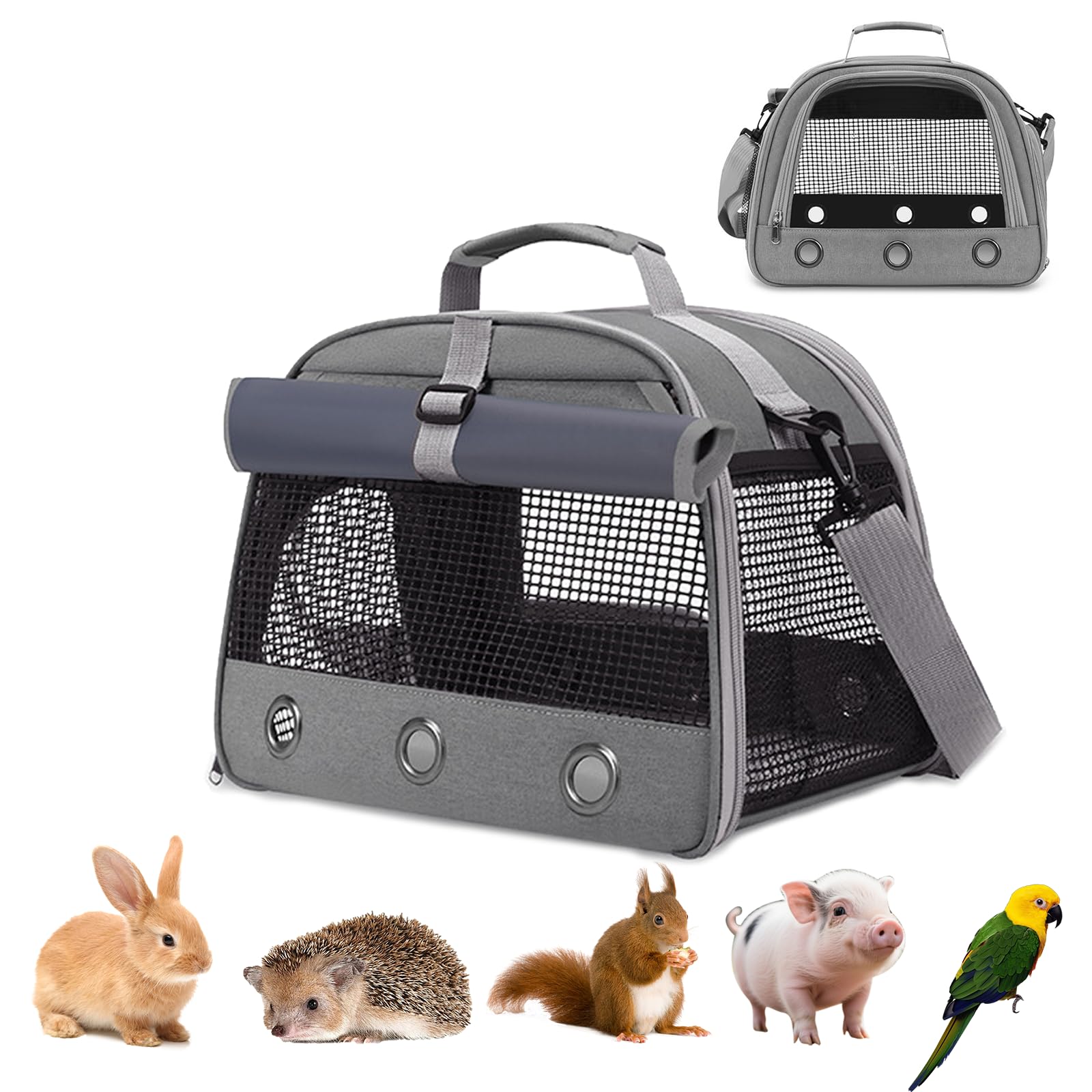 Transportbox Katze, Elegante Transporttasche für Haustiere, Transportbox Kaninchen, Hamster transportbox, Meerschweinchen-Tragetasche, Faltbar und Atmungsaktiv (Grau)