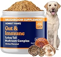 Vista 1 de Honest Paws Hongo de cola de pavo para perros, apoyo digestivo e inmunológico, Shiitake, Reishi, suplemento de hongos Maitake en polvo para perros