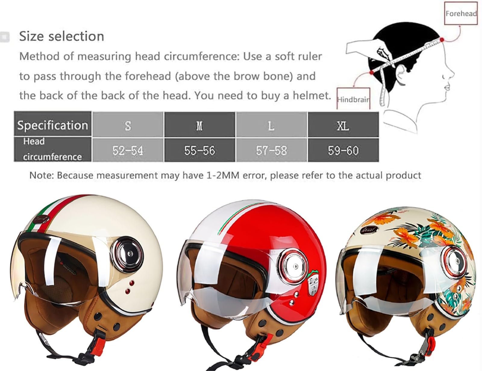 Casco Da Moto Vintage, Casco Jet Vintage Retrò 3/4 Aperto Con Doppia Visiera, Casco Da Uomo E Donna Per Scooter, ATV, Cruiser, Ciclomotore, Omologato ECE/DOT