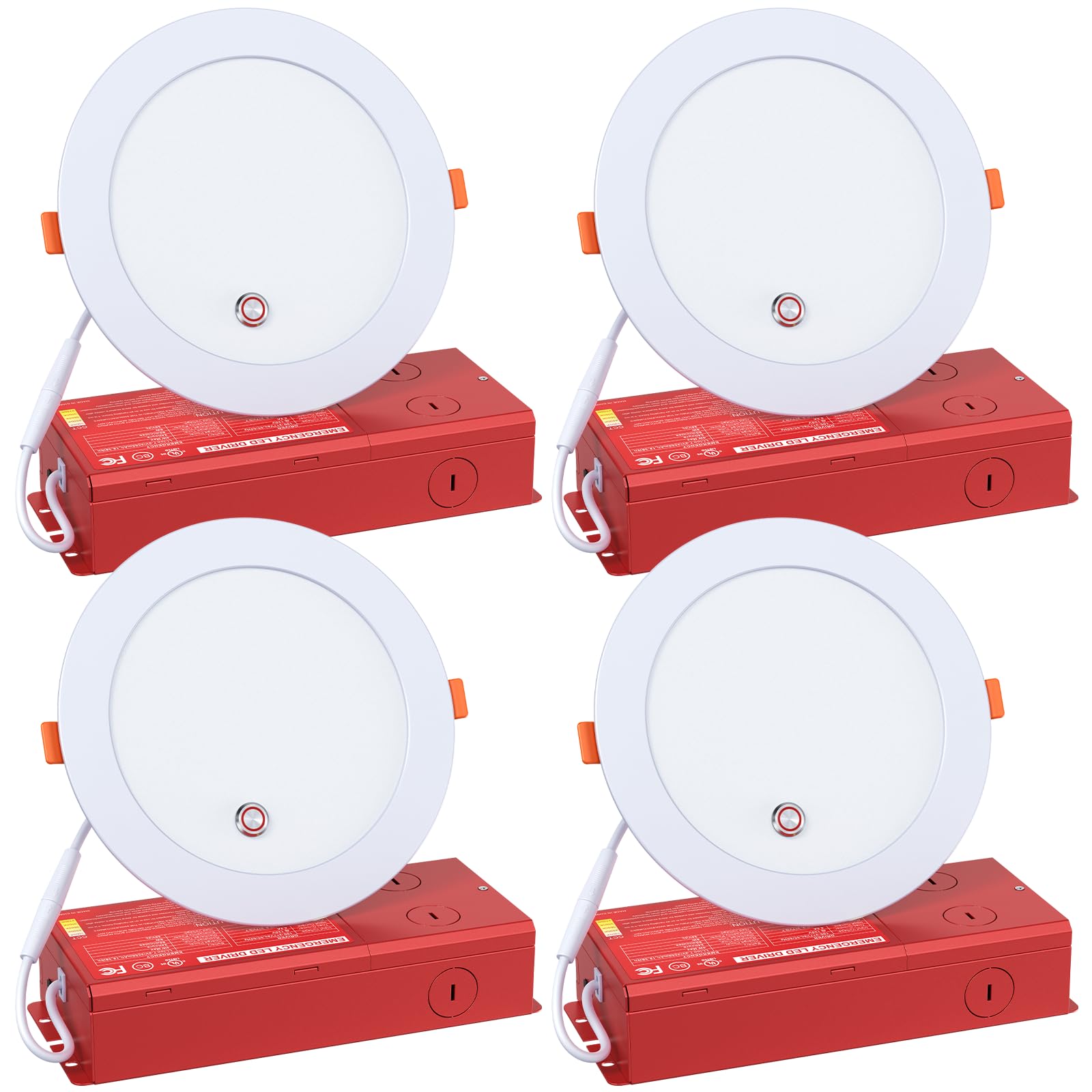 6 Inch Recessed Led Light with 90 Min Emergency Battery Backup,5CCT Dimmable emergency Downlight,12W/15W/18W Tunable Canless Recessed Light, Commercial Ceiling Lights 100-277V,UL Damp Rated (4 Pack)