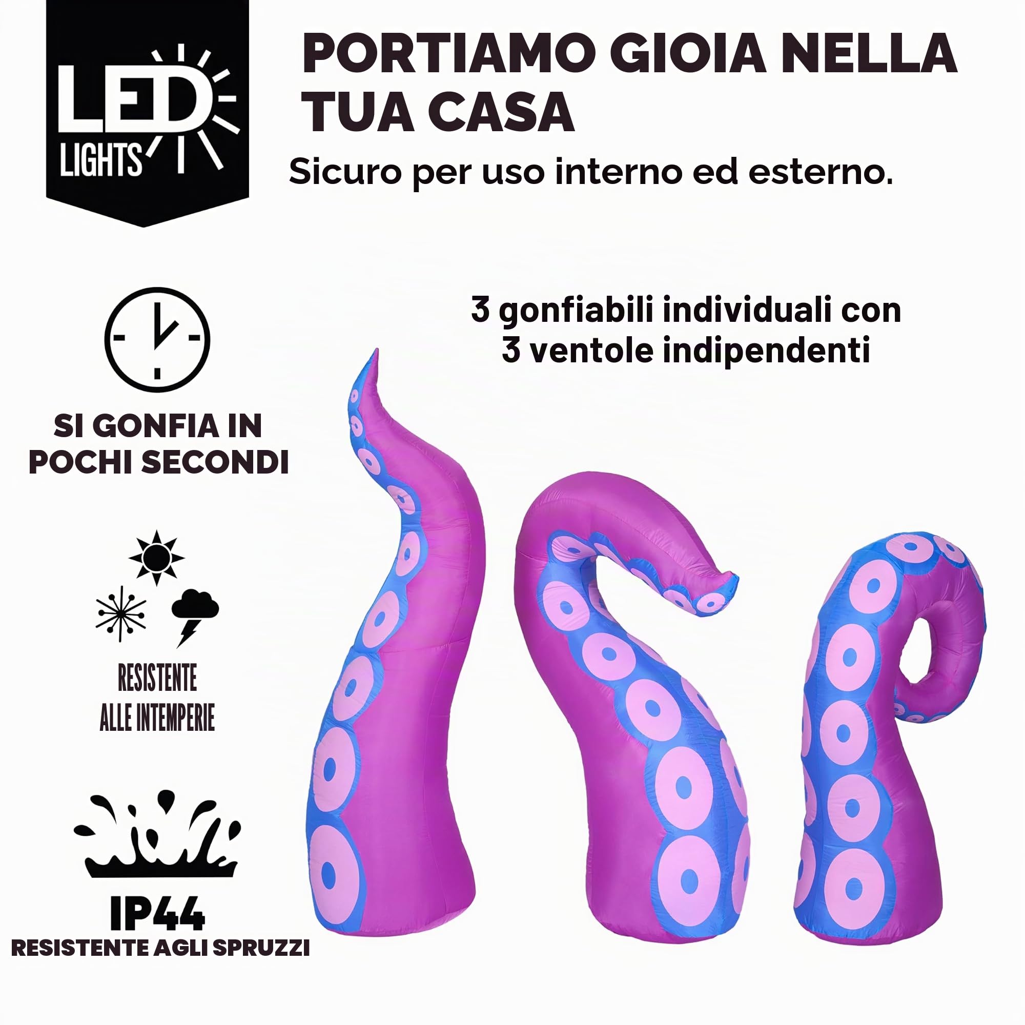 Joiedomi 3 Pezzi Tentacolo di Polpo Gigante Gonfiabile di Halloween con LED Incorporati Scoppiò dalla Finestra, Gonfiabile per la Decorazione della Finestra di Halloween