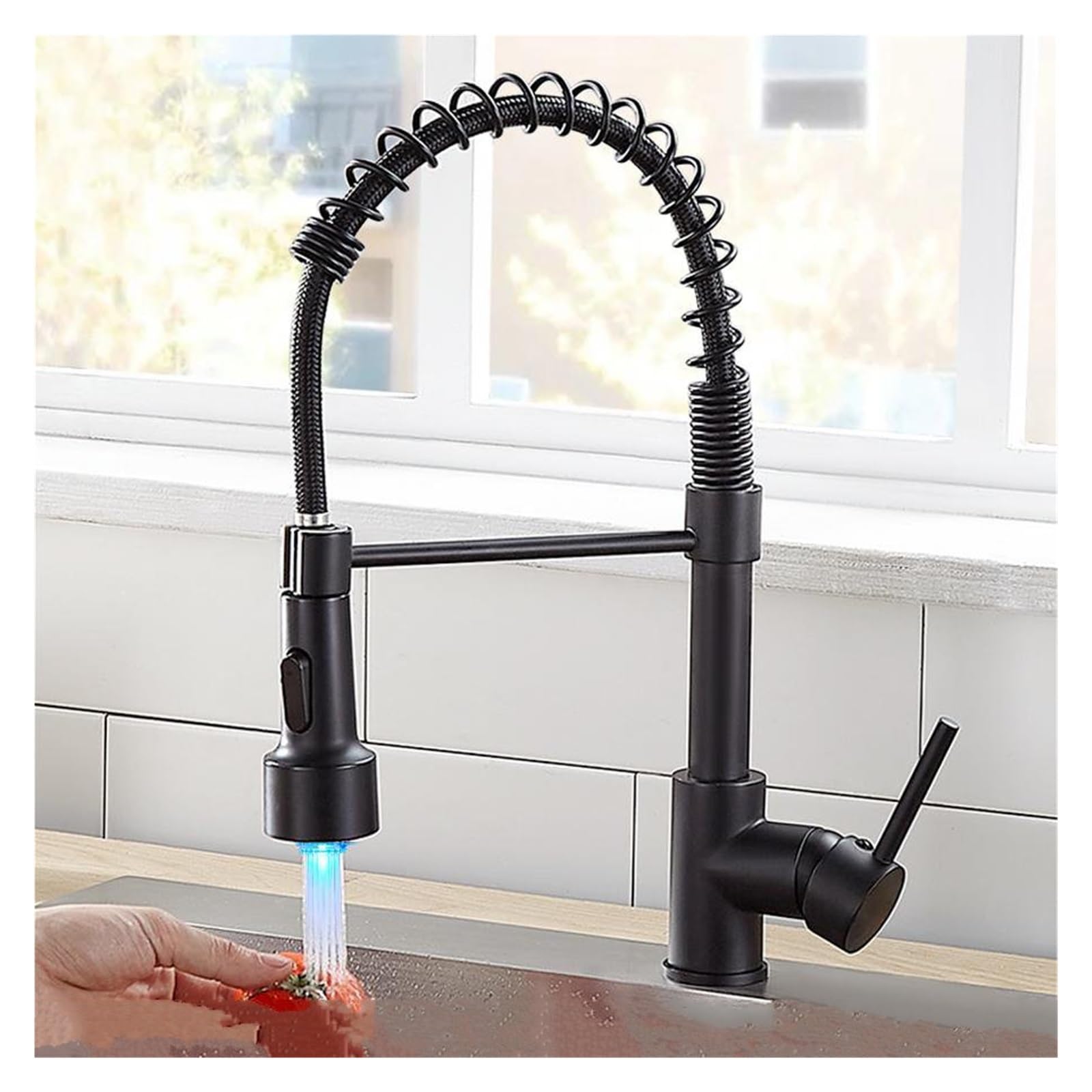 Robinet cuisine douchette extractible LED - Finition ressort nickel brossé