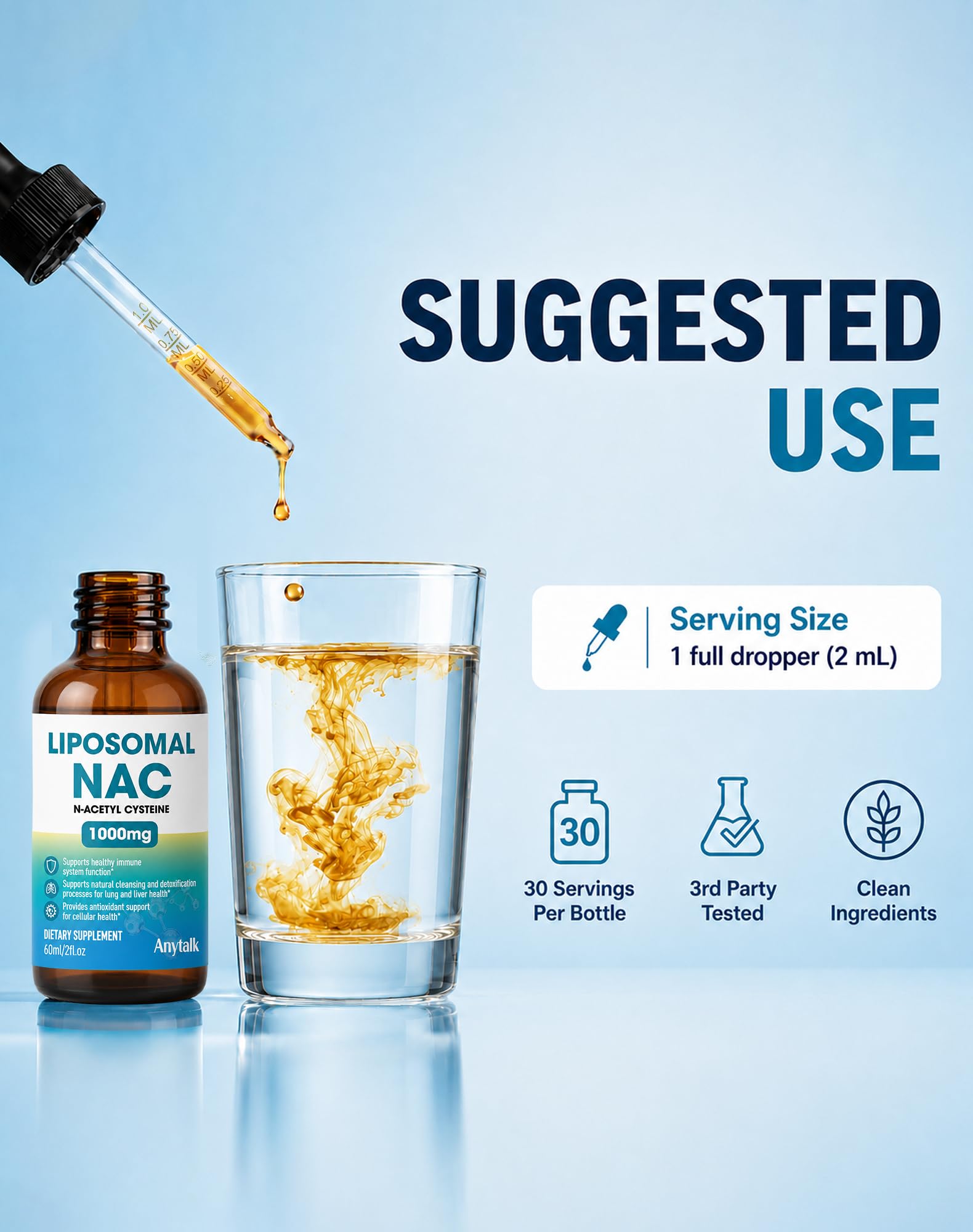 ANYTALK Liposomal NAC Drops – N-Acetyl Cysteine 1000mg Liquid Supplement with Alpha Lipoic Acid, Quercetin & Zinc, Antioxidant, Immune, Liver & Lung Support, Sugar-Free, Adults & Kids — Amazon image 7
