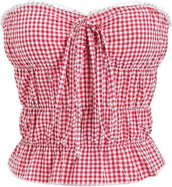 WDIRARA Women's Mesh Asymmetrical Tube Top - Ruffled Strapless Bandeau, Y2K Style