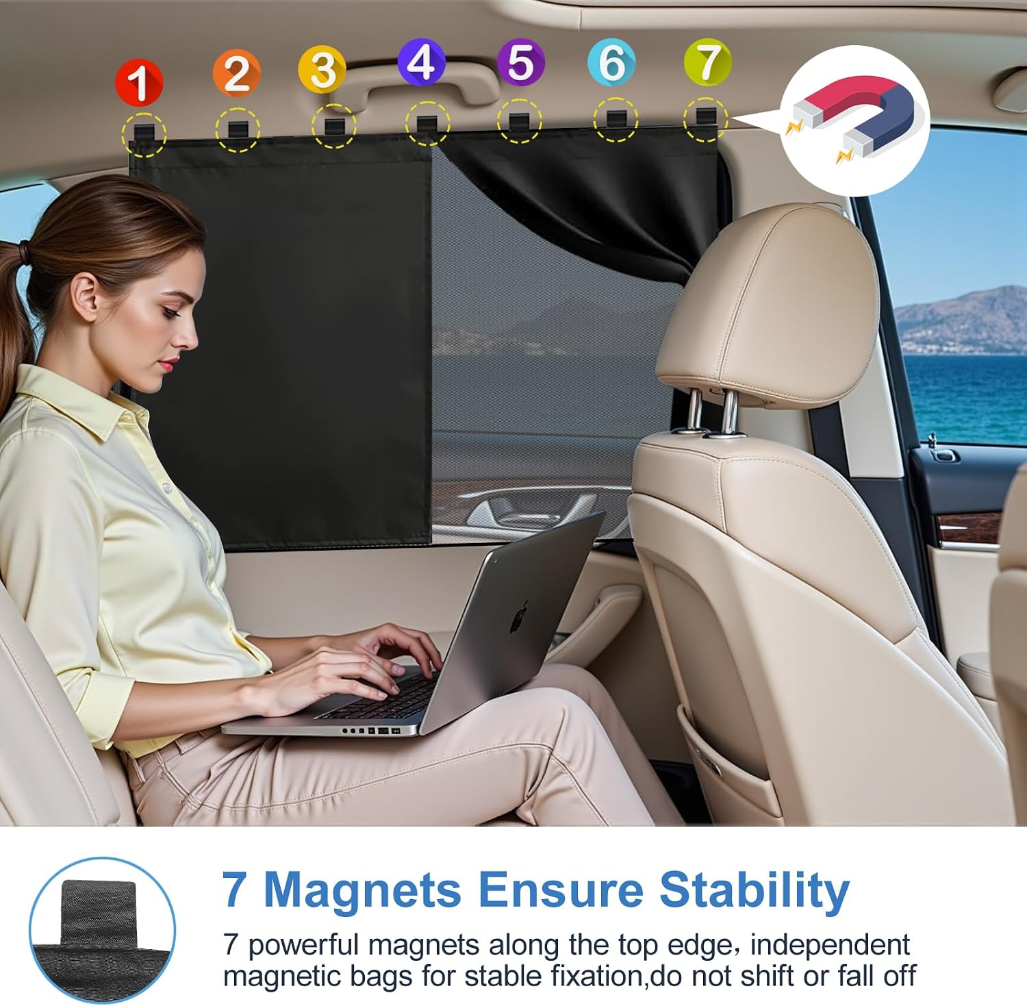 Car Window Shades, 2 Pack Magnetic Car Sun Shades with 7 Strong Magnets, Double Layer Car Rear/Side Window Sunshade -2-in-1 Full Covers/Half Shade Back Auto Window Privacy Curtains for Baby Protection
