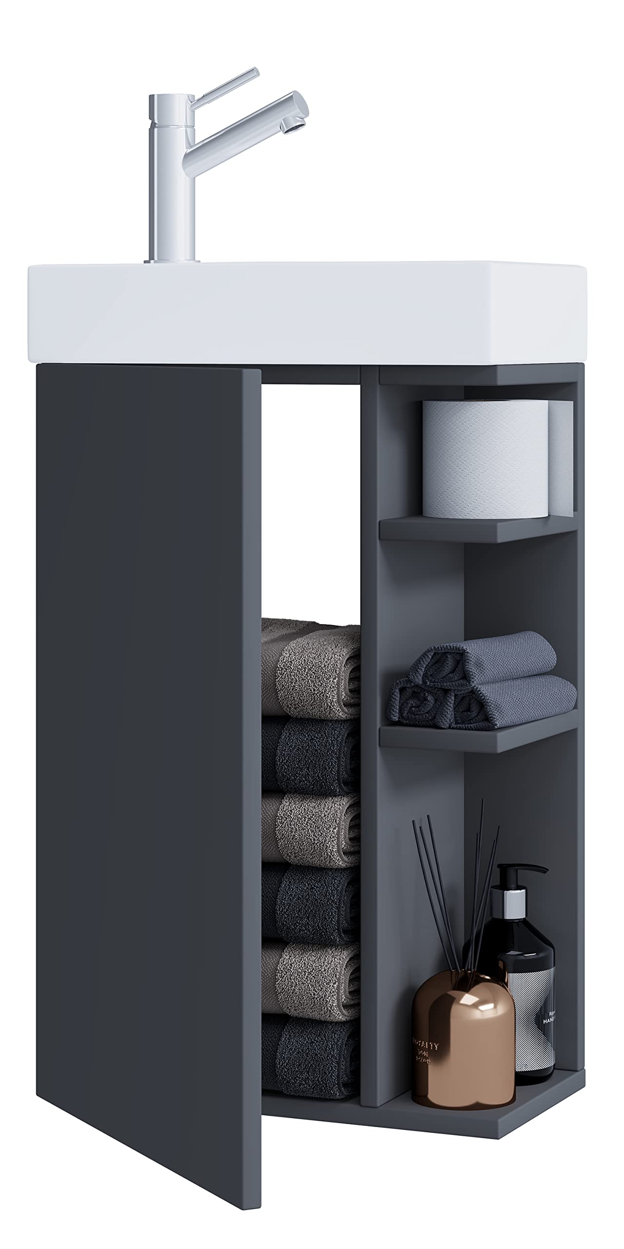 VCM Meuble Vasque Salle de Bain, Ensemble Salle de Bain Meuble, Ensemble Meuble Vasque Salle de Bain Anthracite