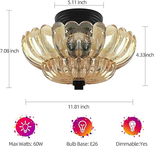 Miniatura 2 de Lámpara de techo semiempotrada, moderna lámpara de techo marrón con vidrio transparente para sala de estar, pasillo, cerca de la lámpara de techo,