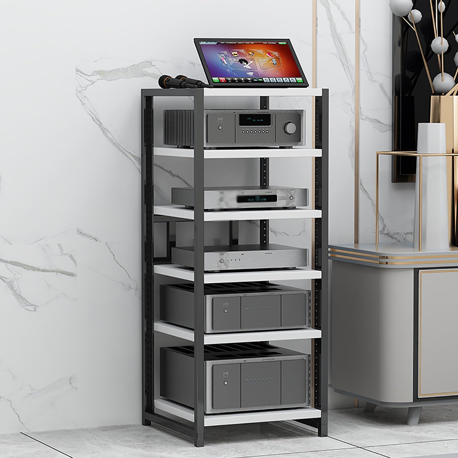 XingLi 4/5/6-Tier AV Media Stand Entertainment Center for TV, Consoles, Streaming, Audio Video Components, Stereo Equipment, Gaming Devices (Color : D, Size : 6-Tier)