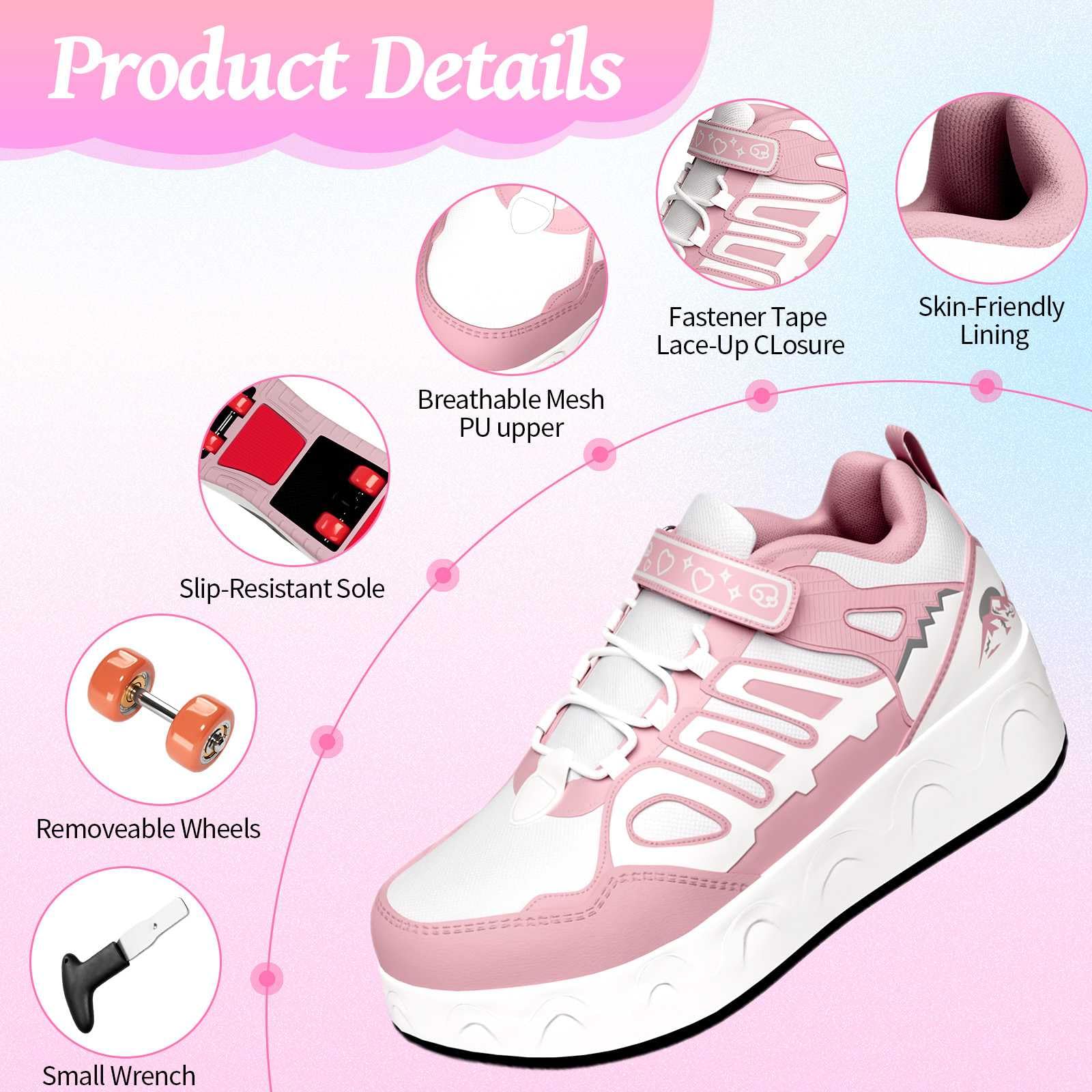 Chaussures à roulettes pour garçons et Filles, Basket Roller Retractable Enfant, Chaussures de Skateboard, Rollers Chaussures avec 4 Roues pour Intérieur Extérieur