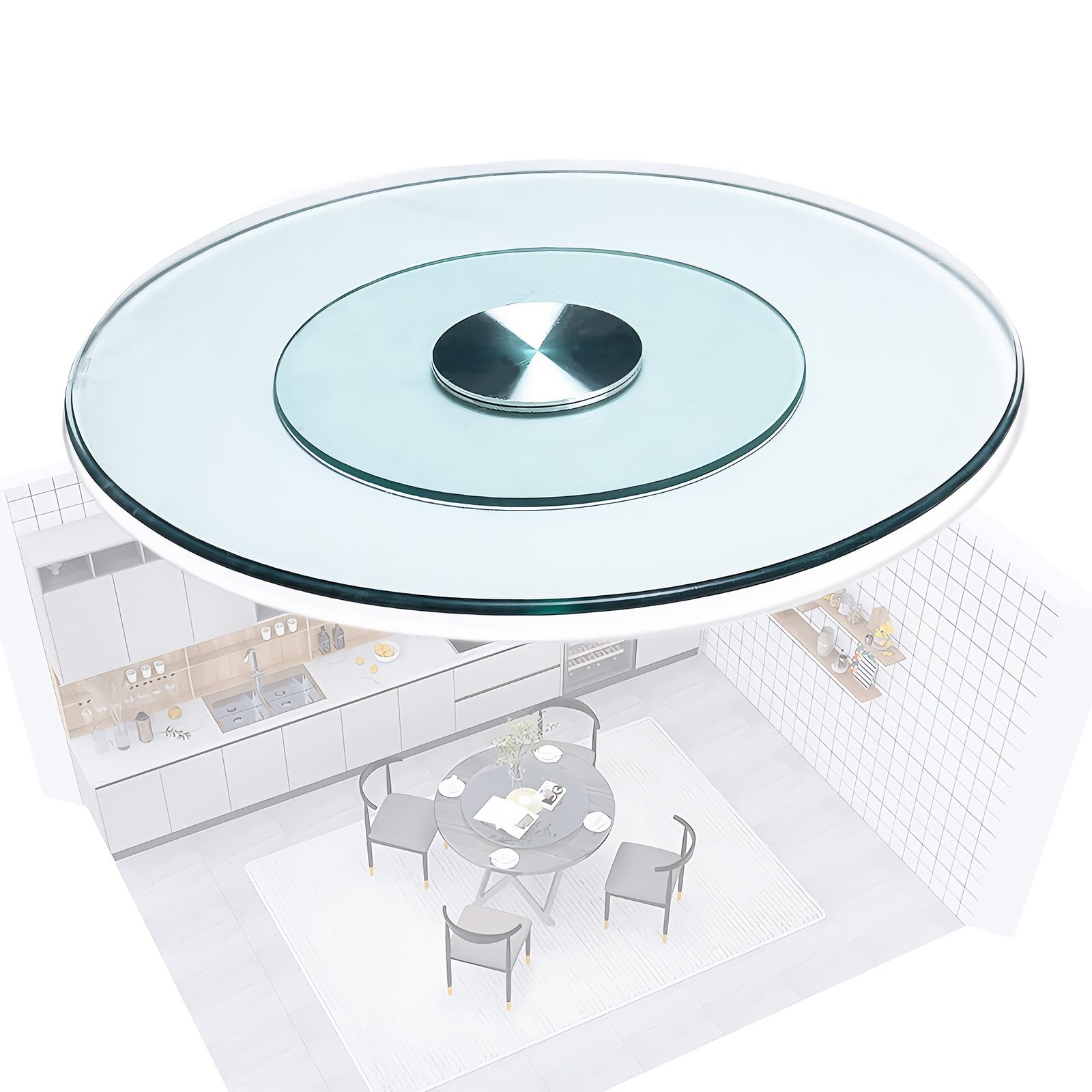 Plateau tournant Lazy Susan de 28 pouces en verre de sécurité pour repas raffinés