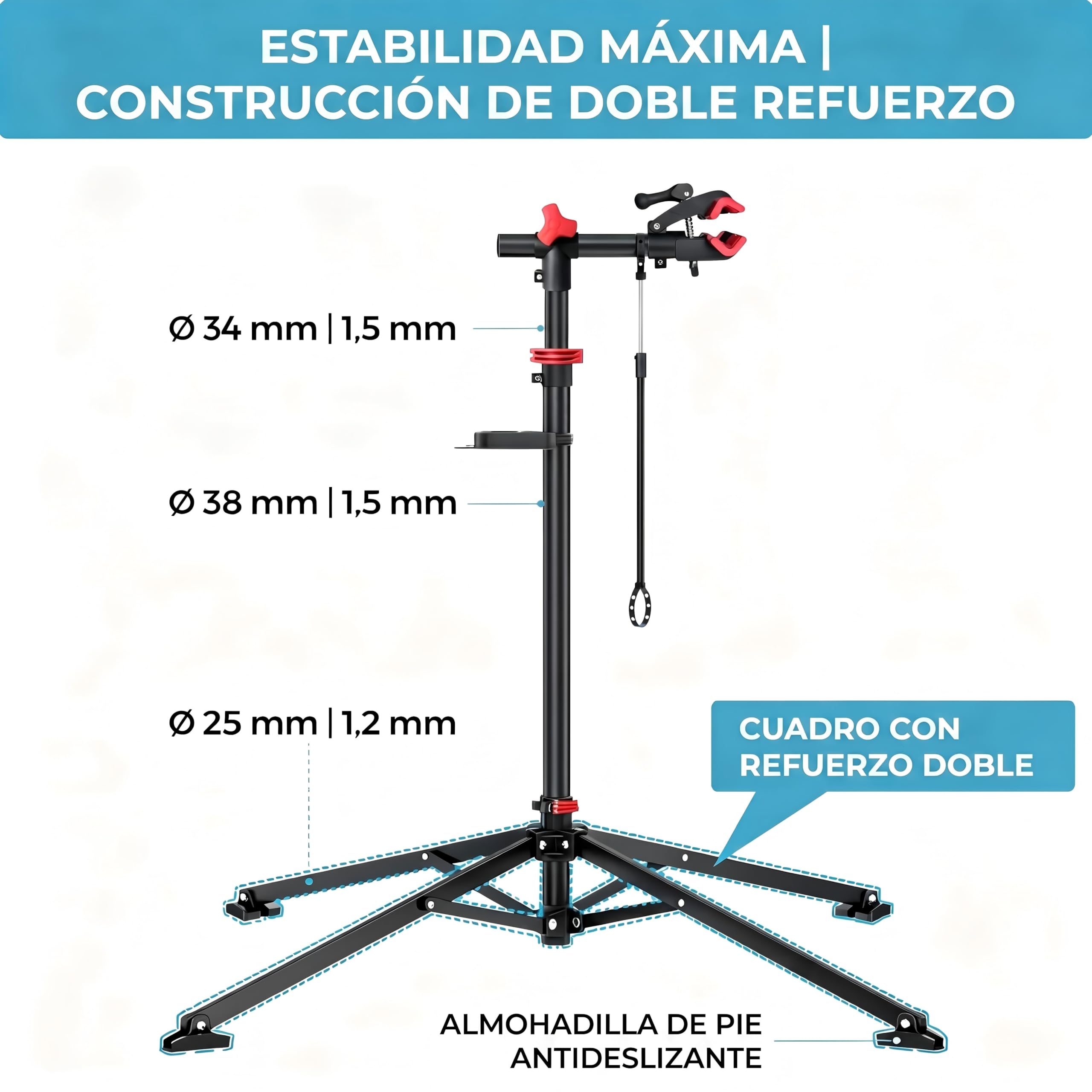 Caballetes para Bicicletas, Soporte de Reparación Plegable y Ajustable con Bandeja Magnética Grande, Soporte de Rueda Delantera, Cabezal Giratorio 360°,Ultraligero, Carga Máxima 30 kg
