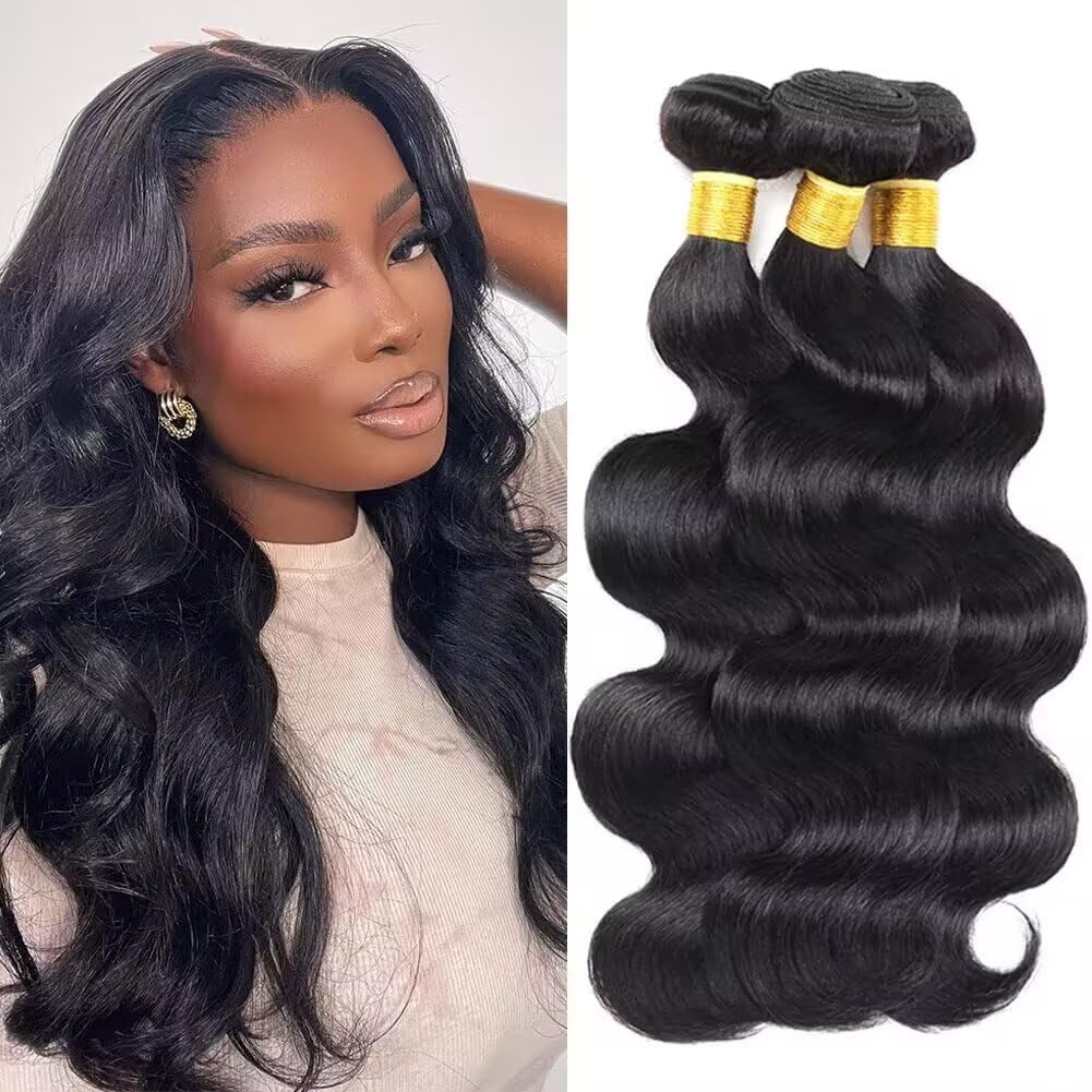 12A Human Hair Bundles 22 24 26 Inch Body Wave Bundles Human Hair 100% Unprocessed Brazilian Virgin Weave 3 Bundle for Women Natural Black Wet and Wavy Human Hair Extensions