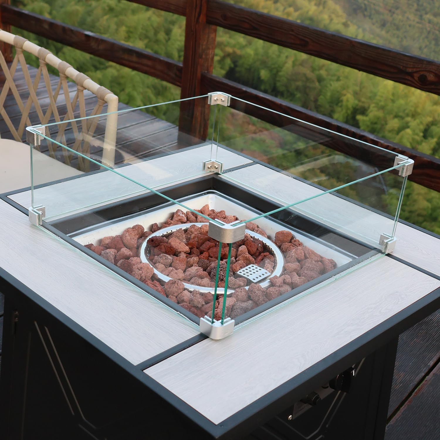 Glass Wind Guard for 28 Inch Square Propane Fire Pit Table, 17.9 x 17.9 x 6.5 Inch
