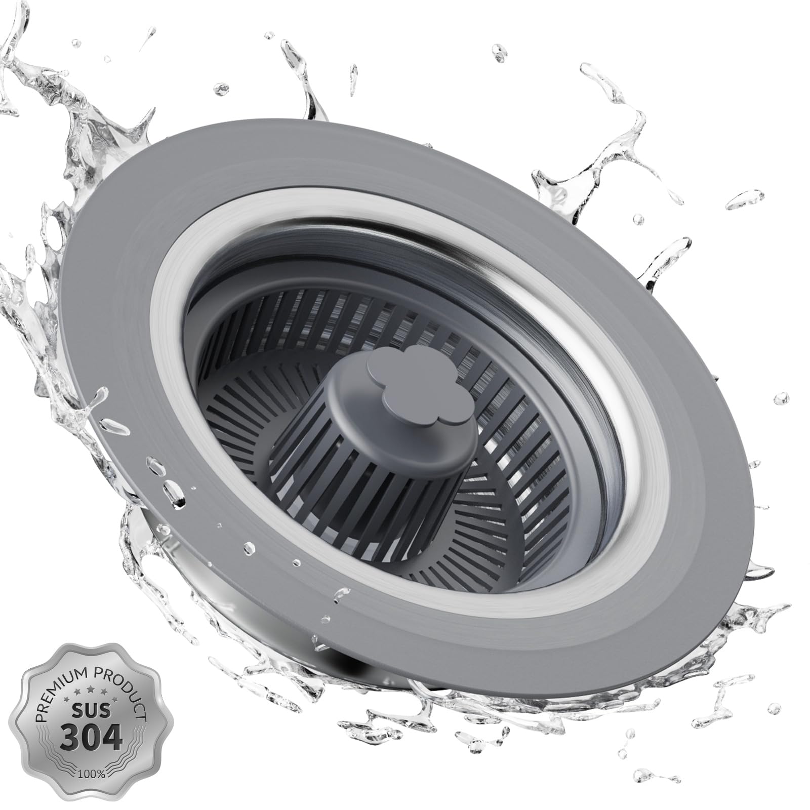 3 in 1 Kitchen Sink Drain Strainer and Stopper, 304 Stainless Steel Pop-up Anti-Clogging Basket Strainer, Fast Drainage Kitchen Sink Plug for Standard 3-1/2" Drain Hole