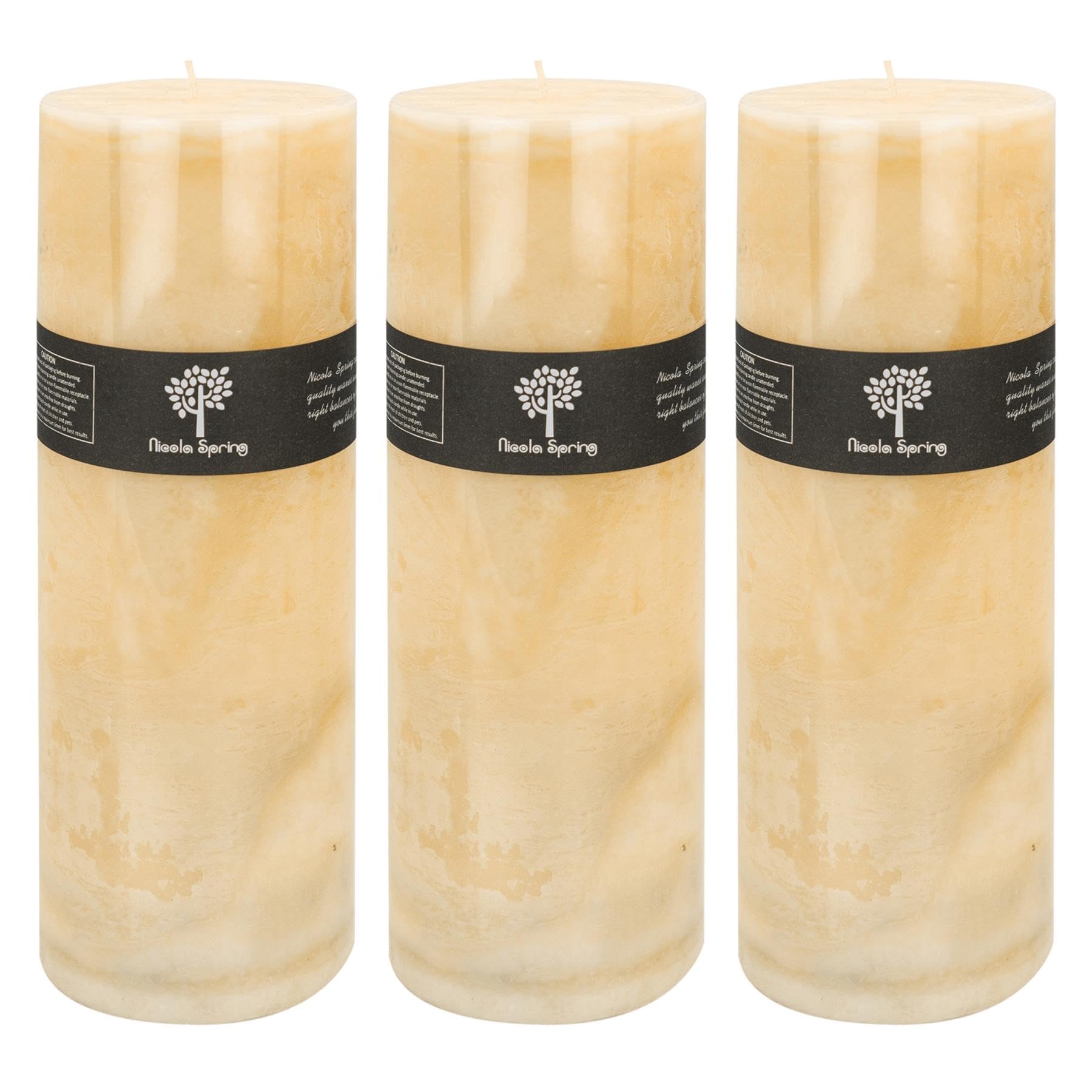 Nicola Spring Scented Pillar Candles - Vanilla Scent - 215 Hour Burning Time - Pack of 3 - Vanilla Candles Ivory Round Pillar Aromatherapy for Home Fragrance, Kitchen, Living Room, Bedroom