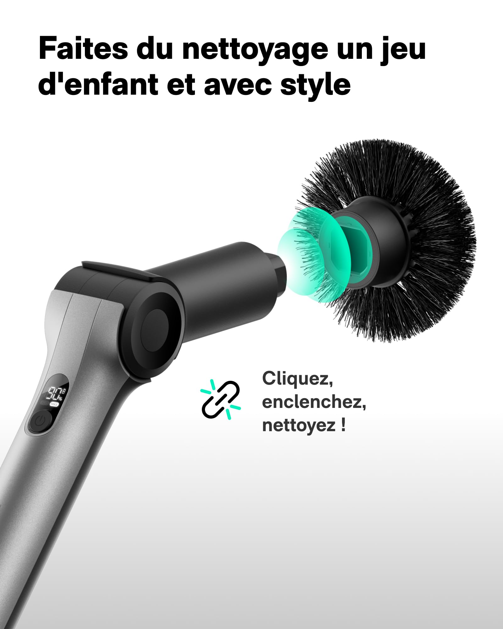 HOTO Brosse Nettoyage Électrique Rotative sans Fil, Angle Réglable, Poignée Extensible, IPX7, 8 Têtes de Brosse Nettoyante Remplaçables pour Salle de Bain, Carrelage et Baignoire
