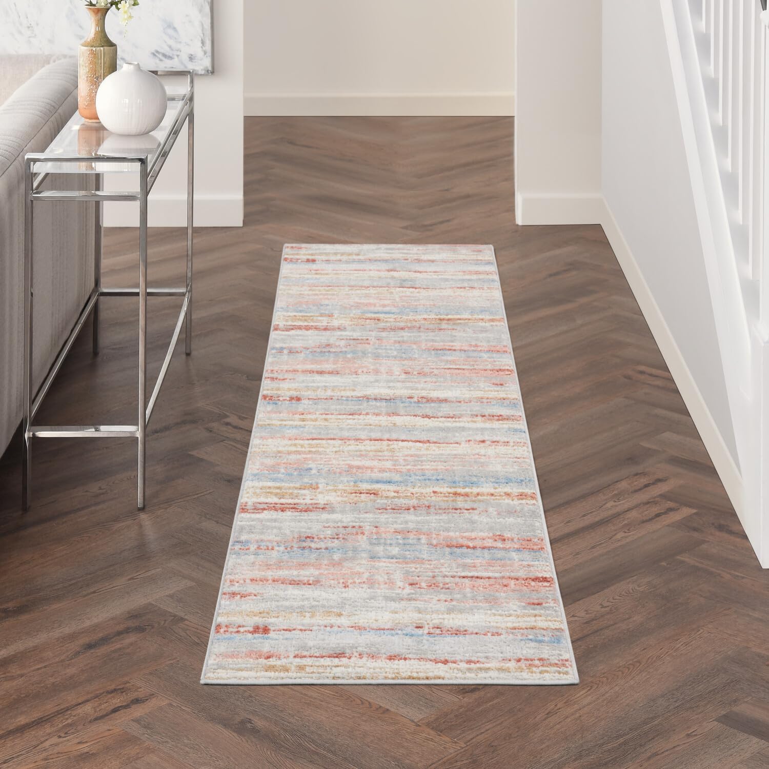 Nourison Home Elation Abstract Ivory Multicolor 2'3" x 7'6" Area Rug, Easy Cleaning, Non Shedding, Bed Room, Living Room, Dining Room, Kitchen (2x7)