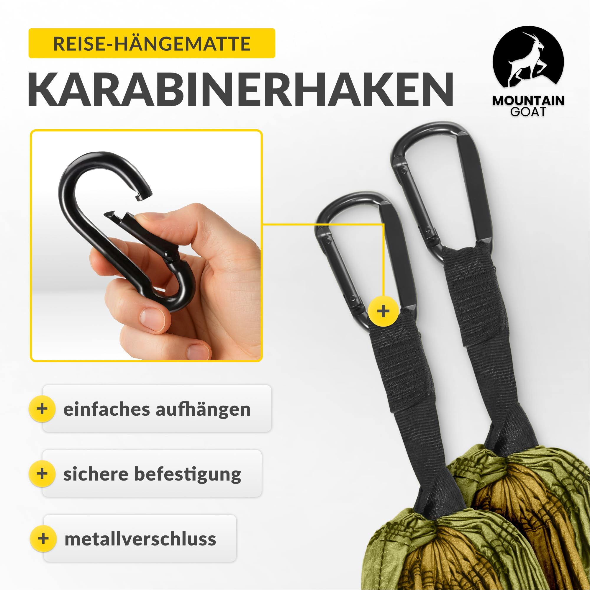 MOUNTAIN GOAT Hängematte Outdoor für 2 Personen, 300 × 200 cm, Doppelhängematte mit Befestigungs-Set, Nylon Camping Reisehängematte, 200 kg Belastung, Grün