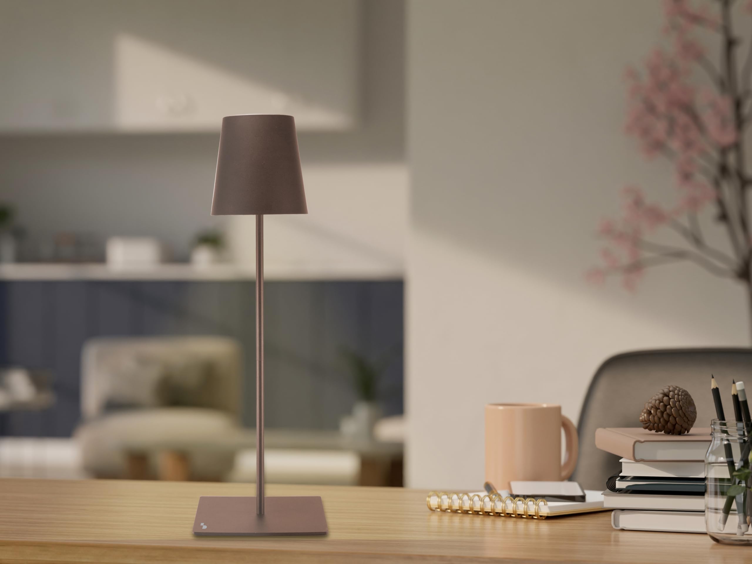 BEPER P201UTP405 XL Lampa Podłogowa z Regulacją Wysokości, Lampa Biurkowa 2.5W, Kabel USB Typu C do Ładowania, 3 Klosze, Corten