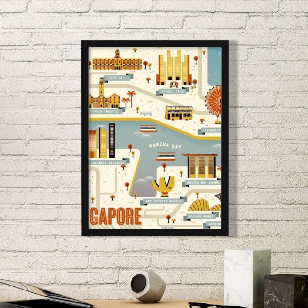 Art peintures estampes Singapour vintage avec cadre photo pour salon