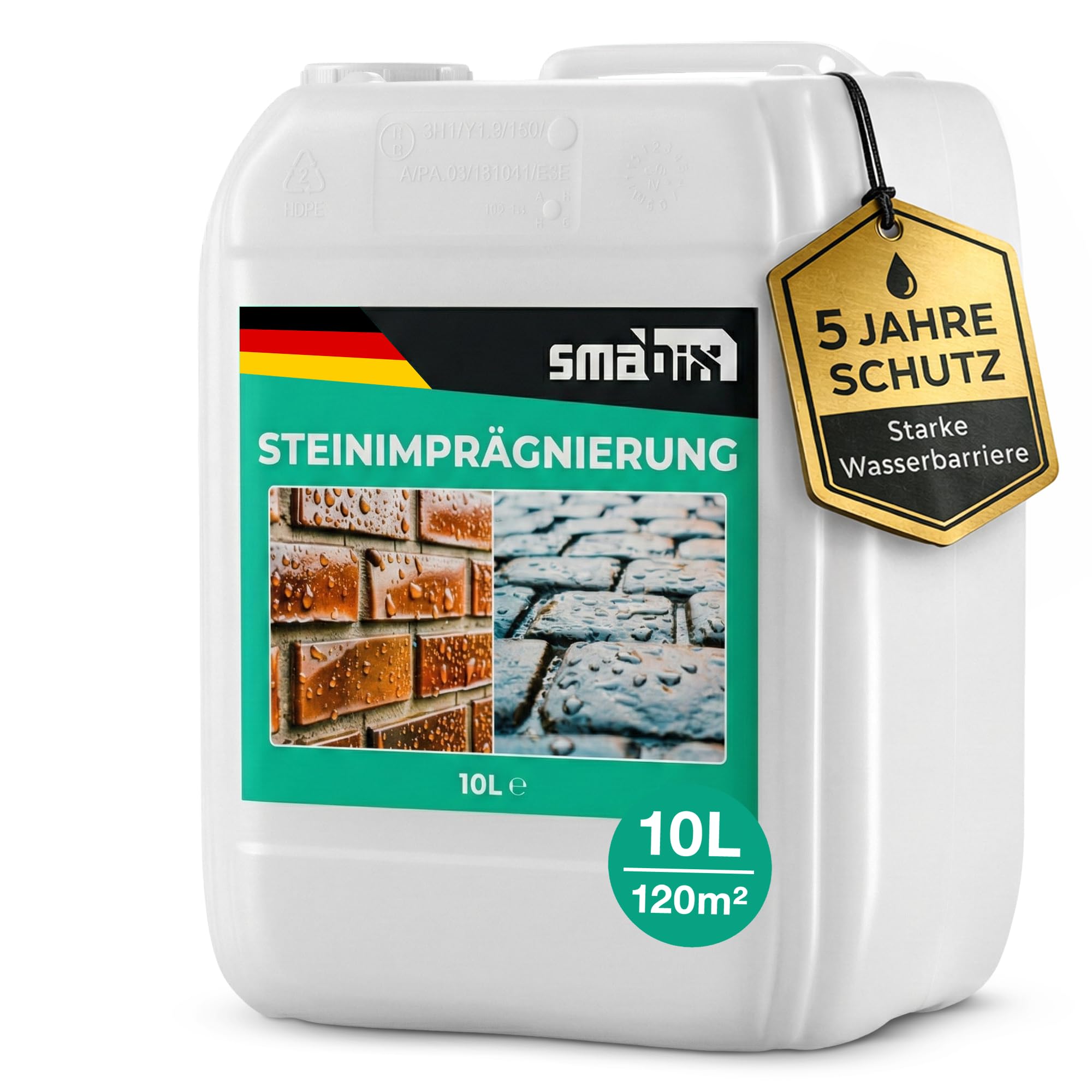 Smabix® [10L] Steinimprägnierung Außen I für 120 m² I Made in Germany, Schutz vor Feuchtigkeit, Imprägnierung für Terrassenplatten, Natursteine, Beton, Pflastersteine, Fassaden, Steinversiegelung