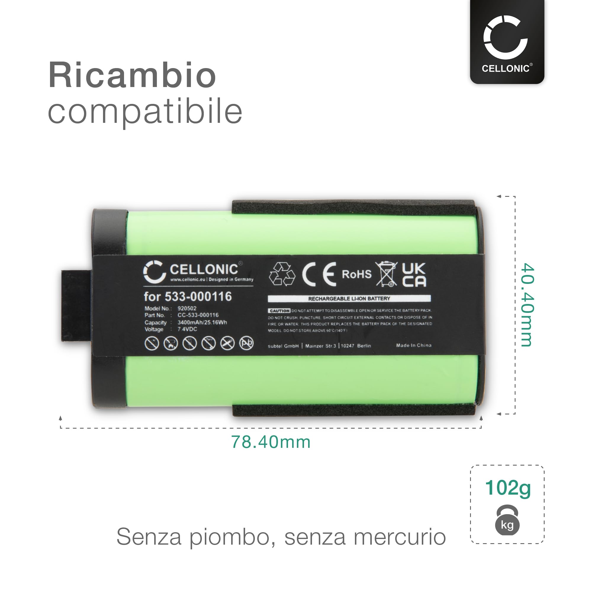 CELLONIC 1x Batteria per Altoparlante Compatibile con Ultimate Ears UE MegaBoom 1, S-00147, Compatibile con Logitech 533-000116 – (3400mAh, 7.4V)