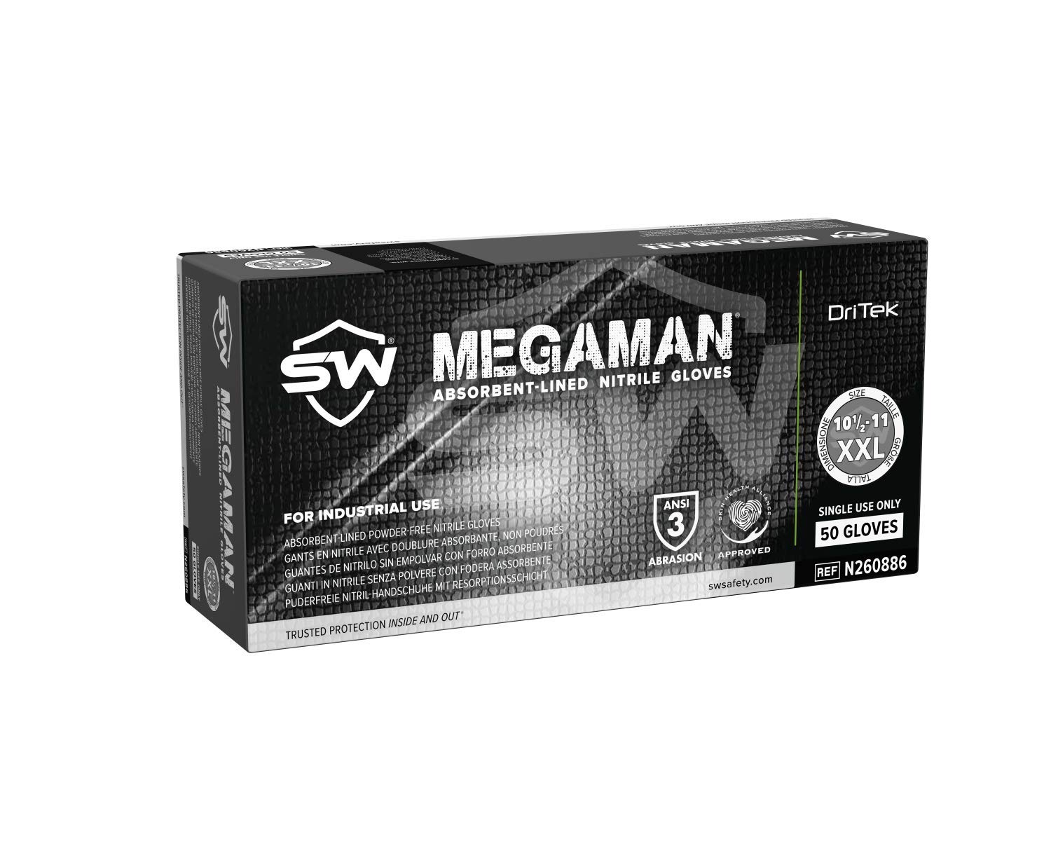 N260886-2X-Large - Megaman Nitrile DriTek Extended-Cuff Powder-Free Industrial Gloves, SW Safety Solutions Inc - Box of 50