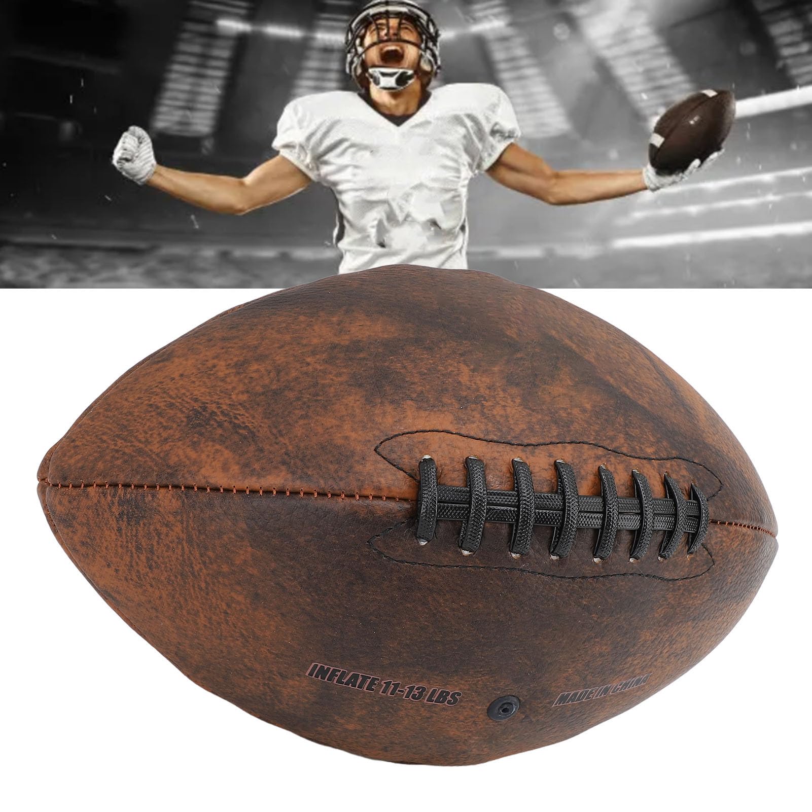 Jenngaoo Balón De Rugby, Tamaño 9, Balón De Fútbol De Entrenamiento, Balón De Rugby De PU, Agarre Cómodo, Diseño Vintage, Fútbol Deportivo para Entrenamiento Y Juego