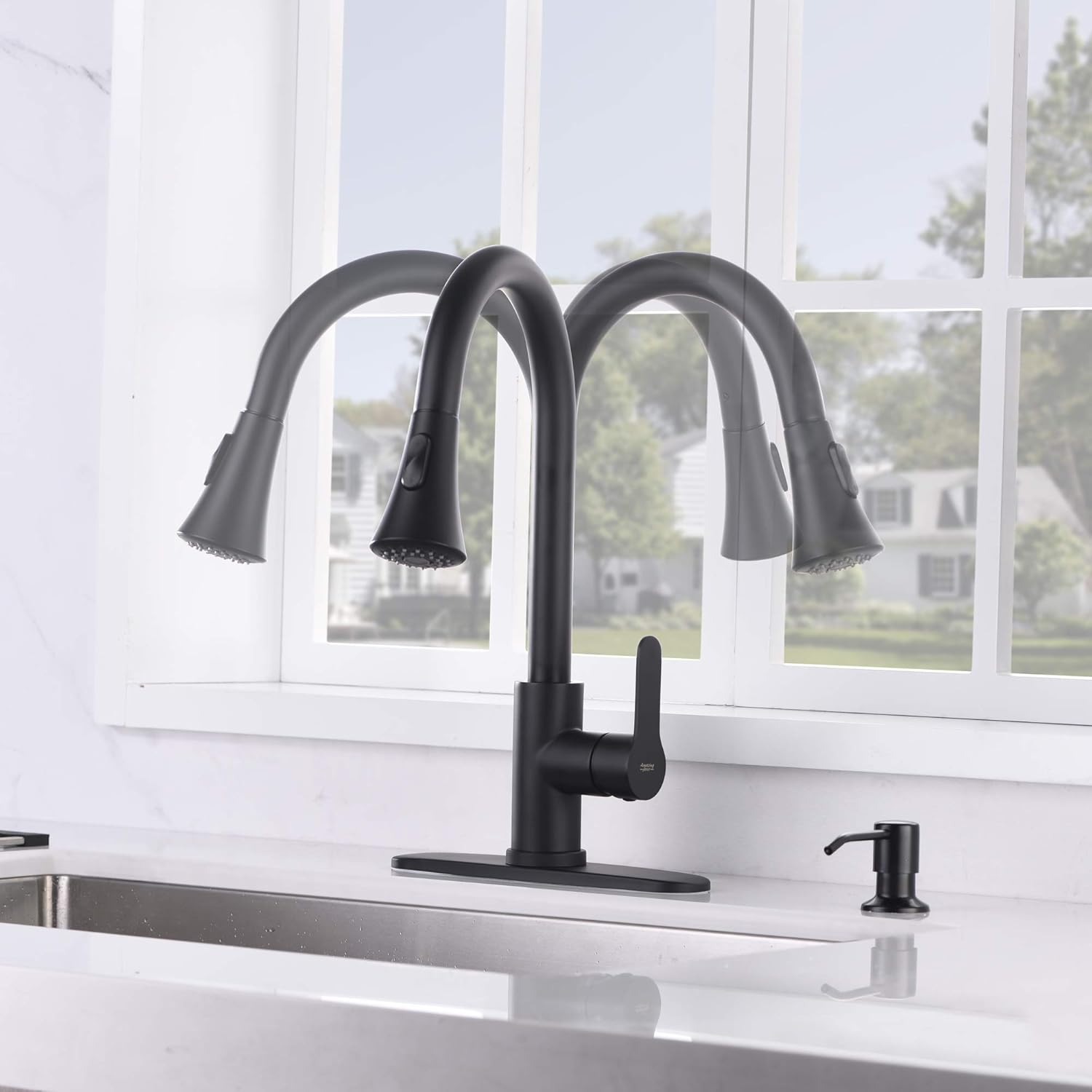 🛒 Crazy Deals AMAZING FORCE Pull Down Kitchen Faucet with Soap Dispenser Black Kitchen Sink Faucet with Spray Single Handle Kitchen Faucet Utility Sink Matte Black 1.8 GPM 🔥 AMAZING FORCE Pull Down Kitchen Faucet with Soap Dispenser Black Kitchen Sink Faucet with Spray Single Handle Kitchen Faucet Utility Sink Matte Black 1.8 GPM