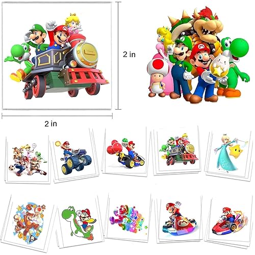 Miniatura 3 de 60 calcomanías de tatuaje temporales de Mario, suministros de fiesta de cumpleaños de Mario, regalos de fiesta de Mario, calcomanías de tatuaje