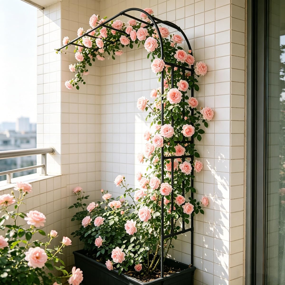 Rankhilfe Halbbogen 60-300 cm Rosenbogen Halbbogen aus Metall, Kletterhilfe für Kletterpflanzen, Wandrosenbogen für Terrasse und Garten, stabile Gartenhalbbogen wetterfest(Weiß,W180xH270cm)