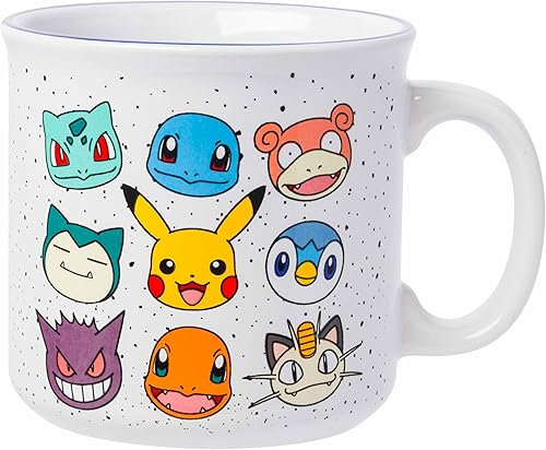 Silver Buffalo Pokemon Bulbasaur, Squirtle, Slowpoke, Snorlax, Pikachu, Piplup, Haunter, Charmander y Meowth Camper taza, 20 onzas
