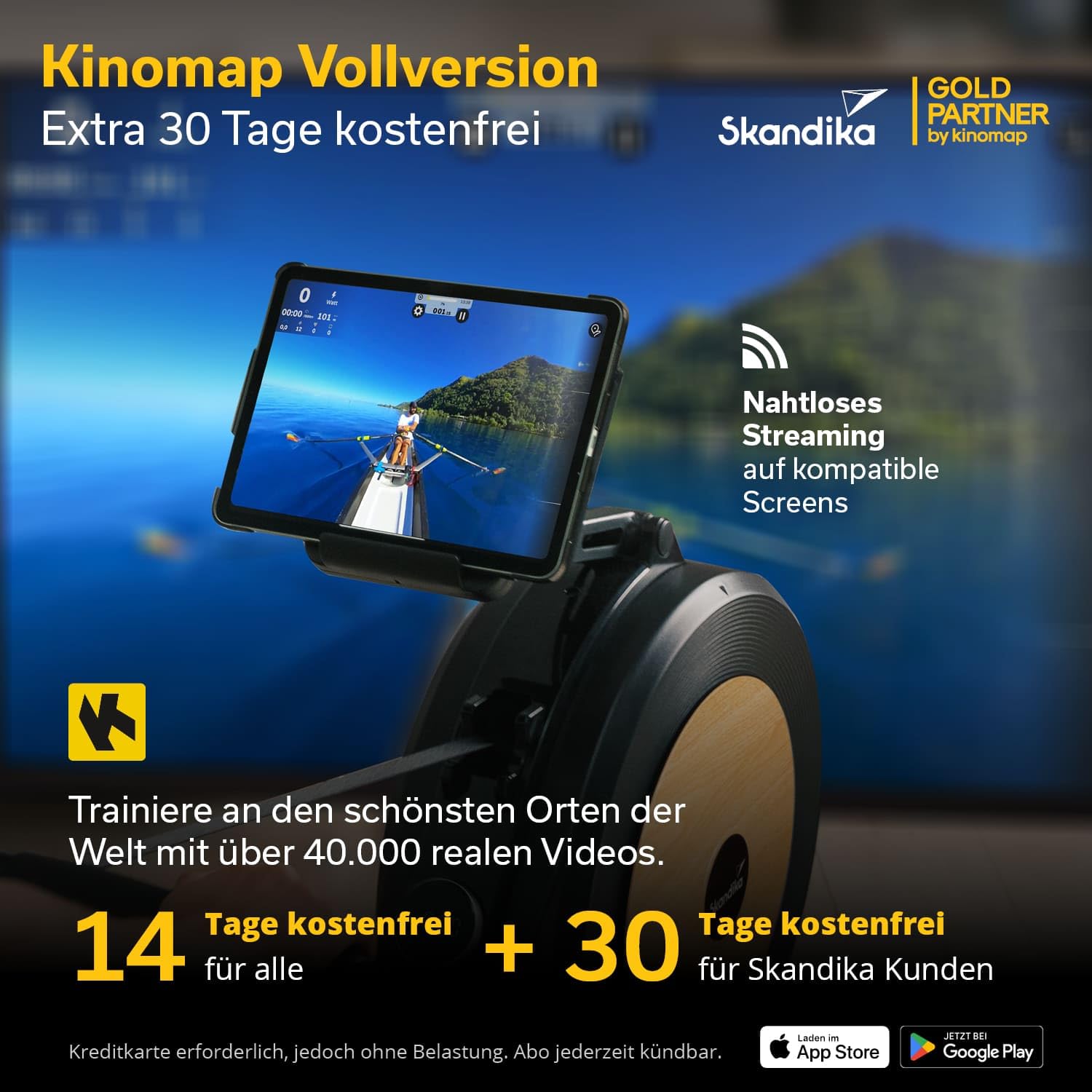 Skandika Njord P6-G Máquina de Remo para casa autogenerada| 32 Niveles de Resistencia eléctrica, hasta 200 cm y 135 kg, Compatible con la App Kinomap