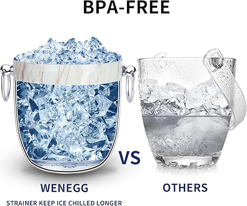 Miniatura 27 de Cubo de hielo con tapa, cuchara, pinzas y colador, acero inoxidable aislado bien hecho, mantiene el hielo congelado durante más tiempo, ideal