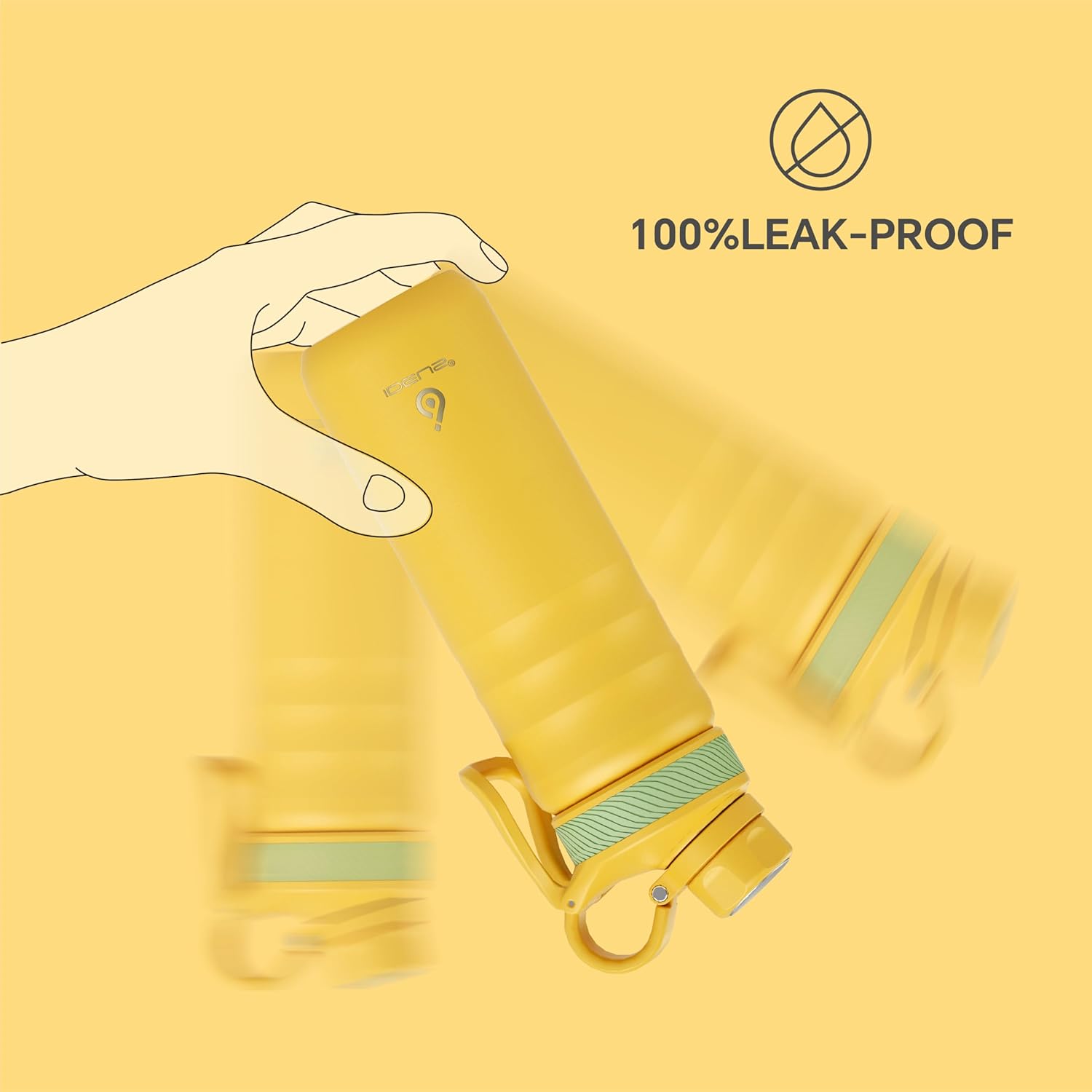 IDEUS Insulated Stainless Steel Water Bottle with 2 Leak-Proof Lids, Thermal Water Flask for Hiking Biking, 24oz, Bright Yellow - Image 4