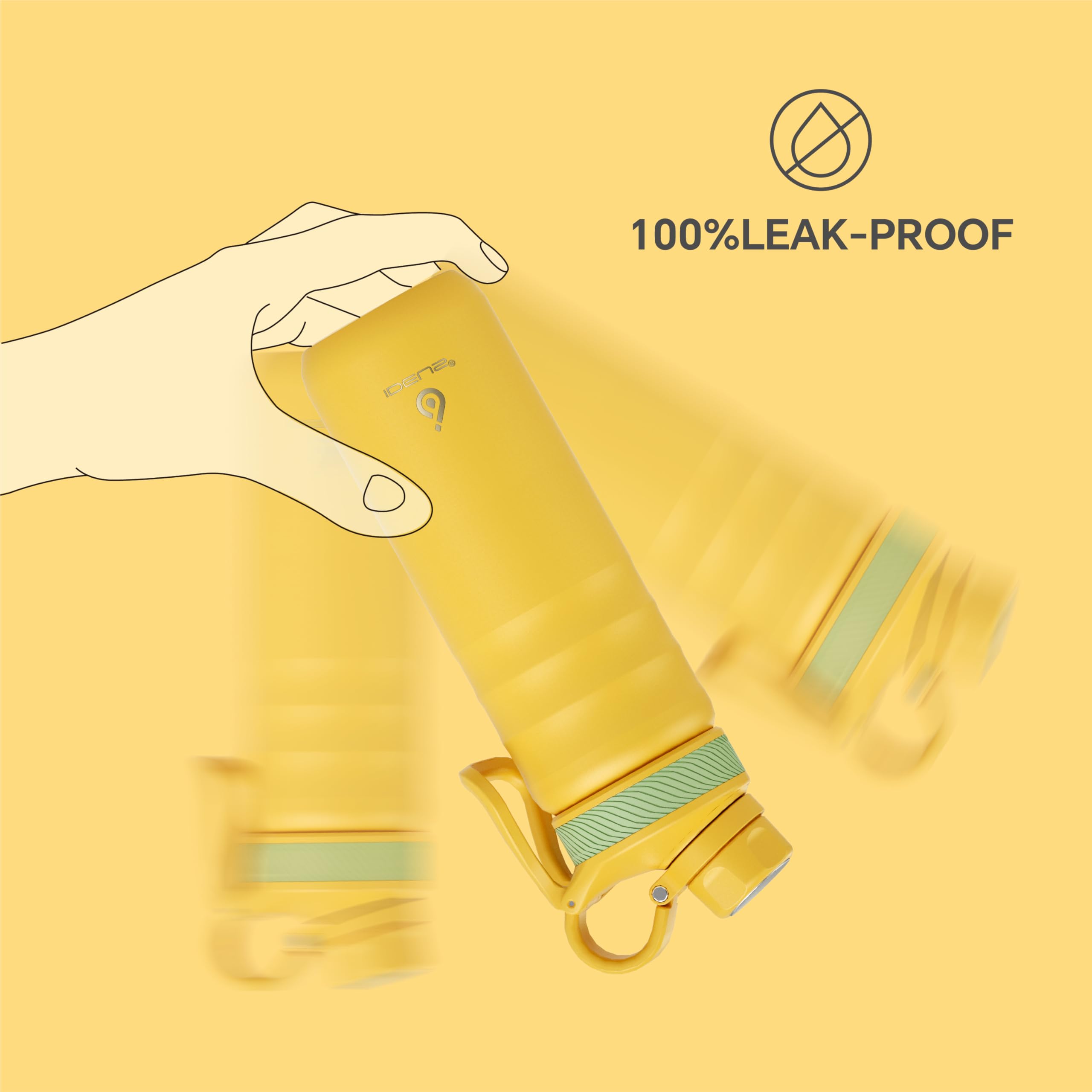 IDEUS Borraccia termica sottovuoto, in acciaio inox, con cannuccia, beccuccio e coperchio, riutilizzabile, in metallo, a prova di perdite, da palestra, senza BPA, colore: giallo brillante