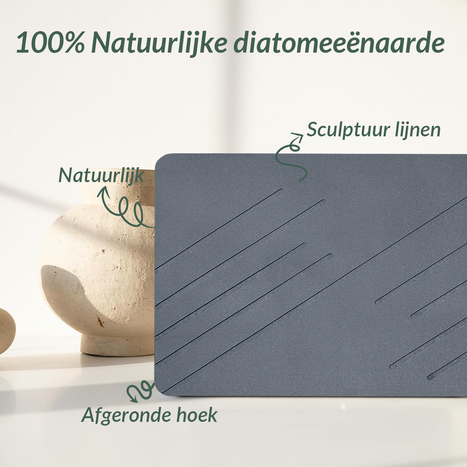 Marakruki Natuurlijk kiezelgoer Badmat Steen, 39 x 60 cm Diatomite Stone Badmat Antislip Steen Vloermat, Super Absorberende Kiezelgoer Douchemat (Donkergrijs