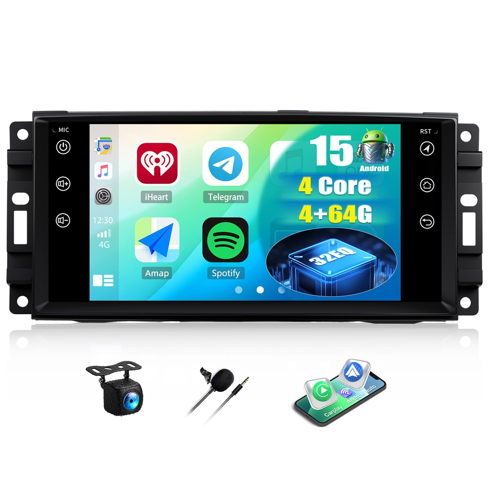 CAMECHO [4+64G] Android 15 Carplay Autoradio per Jeep Wrangler JK/Dodge/Chevrolet/Chrysler, Wireless Carplay Nav, 7 Pollici 2 Din Stereo con Bluetooth WiFi Android Auto Mirror Link GPS +Telecamera