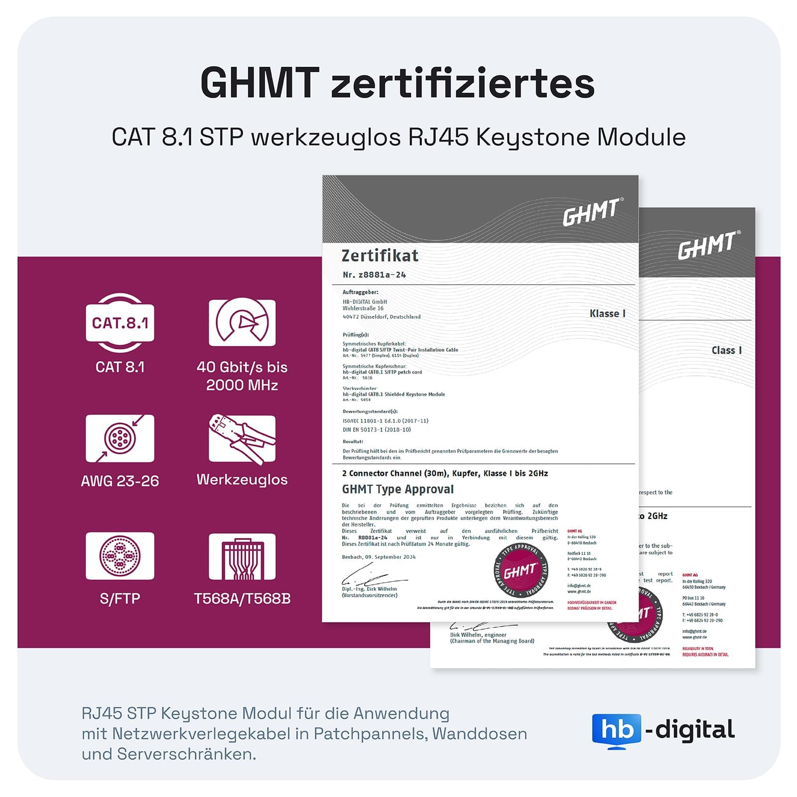 HB-DIGITAL 3-portowe gniazdo sieciowe CAT 8 z certyfikatem GHMT beznarzędziowe Keystone maks. 40 Gbit/s podtynkowe gniazdo sieciowe gniazdo RJ45 gniazdo STP ekranowane gniazdo danych RJ45 gniazdo