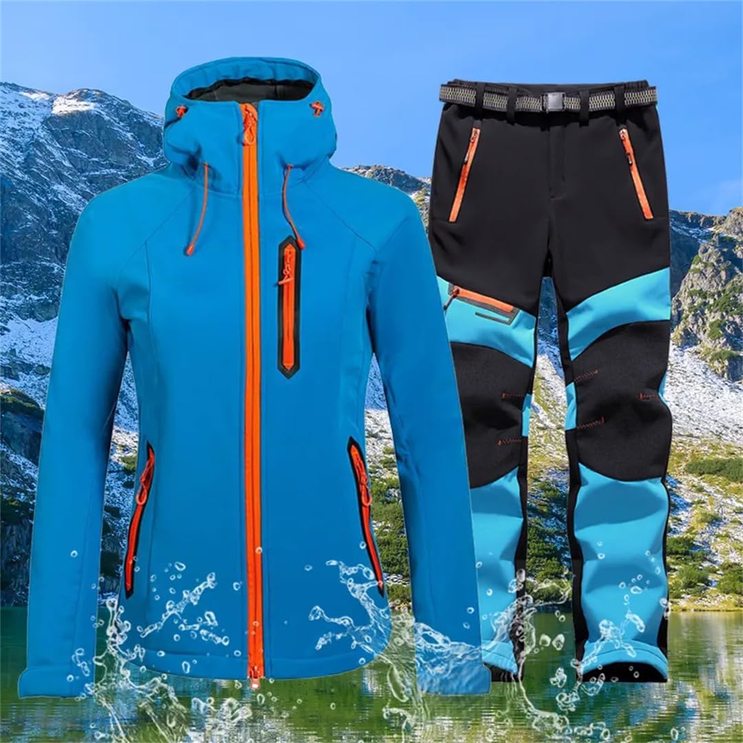Alloaone Womens Waterproof Hiking Suits Softshell Fleece Jackets Pants Outdoor Trekking Camp Coat Pants