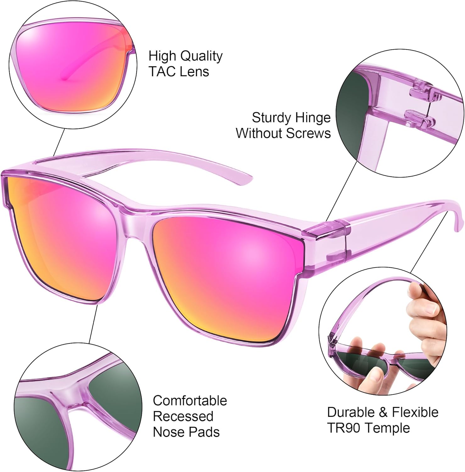 URUMQI Polarized Sunglasses Fit Over Glasses for Men Women, Oversized Square Shades UV400 Protection - Image 5